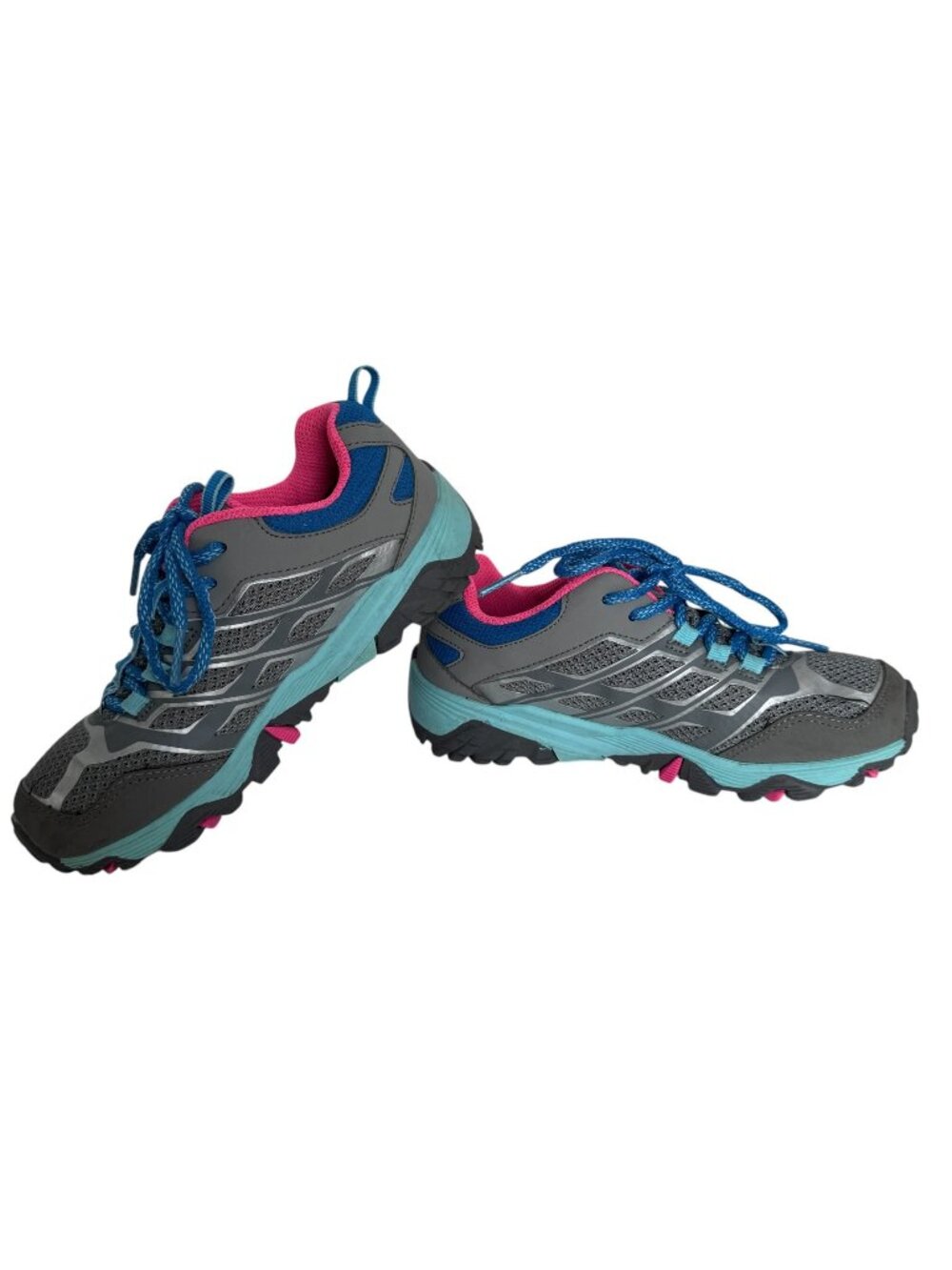 Merrell Moab Low Hiking Shoes Waterproof Gray Pink Blue Girls US 1 Youth Moab